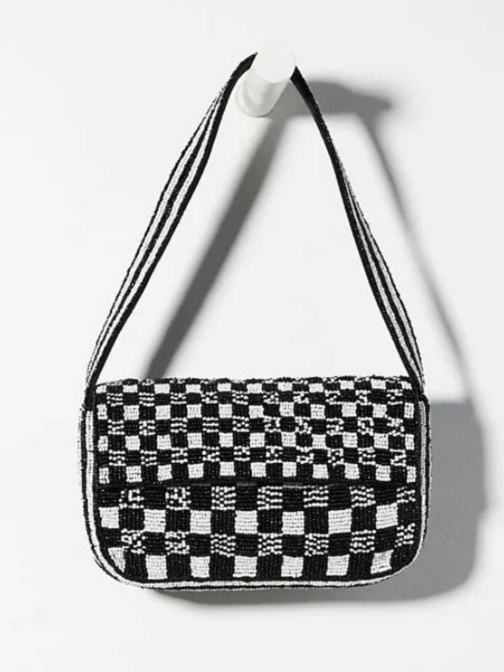 Anthropologie Checkerboard Beaded Shoulder Bag